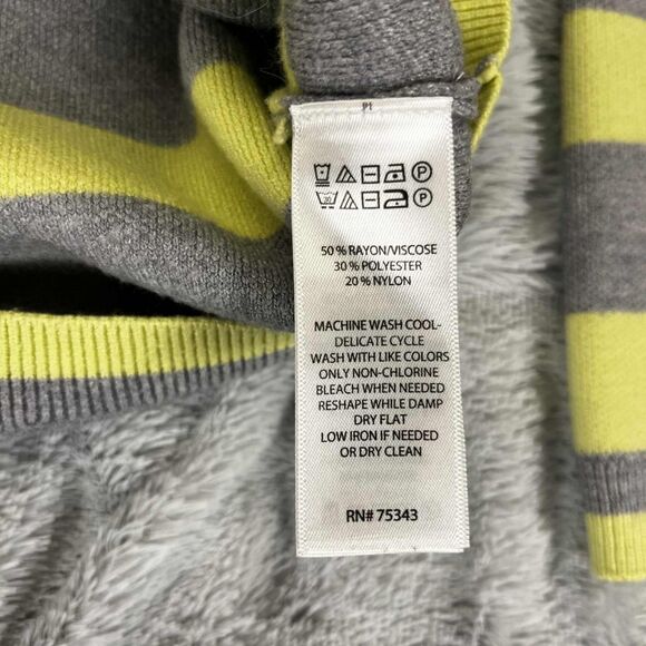 Cynthia Rowley Hoodie Women S Gray Yellow Stripe Knit Pullover Lightweight Top - Picture 4 of 6